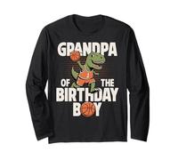 Abuelo del cumpleañero T-Rex Dino Basketball Birthday Manga Larga