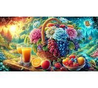 Abundant Frutas and Flowers in Front of Country Cottage Puzzle de 1000 Piezas para Adultos y niños - Papel Reciclado DesaFío edugatoivo Regalo 75x50/1000pcs