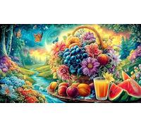 Abundant Frutas and Flowers in Front of Country Cottage Puzzle de 1000 Piezas - Regalo Divertido Idea Decoración de Pared para Adultos 75x50/1000pcs