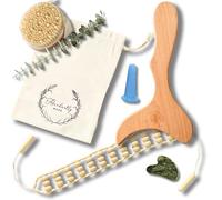 Abundantly Made Co. - Kit variado de drenaje linfático de 7 piezas con libro electrónico y lecciones | Herramientas de madera, jade, silicona para maderoterapia, gua sha, ventosas, cepillado en seco |