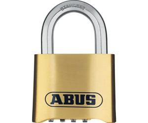 Abus Candado combinado 180IB/50 B/DFNLI, Cuerpo de latón forjado, Arco de acero inoxidable, Código numérico de cuatro dígitos