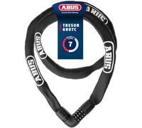 ABUS Candado de cadena Tresor 6807C: candado con combinación de 360°, cadena de acero de 7 mm de grosor, código numérico de 4 dígitos, candado para bicicleta, longitud 140 cm, negro