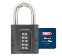 ABUS Candado de Combinación 158/65 - Cierre de Seguridad para Exterior | Carcasa de zinc fundido con arco de acero templado, código de 5 dígitos personalizable, nivel de seguridad 8, gris oscuro.