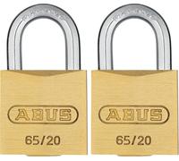 ABUS Candado de Latón 65/20 - Juego de 2, Cierre Igualado, Nivel 3 | Cuerpo de latón macizo, arco de acero templado con NANO PROTECT - 20 mm ancho, para maletas, bolsos y cofres