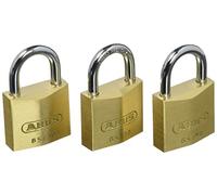 ABUS Candado de Latón 65/30 - Juego de 3, Cierre Igualado | Cuerpo macizo de latón, arco con NANO PROTECT, cilindro de pines de precisión - nivel de seguridad 4, 3 candados y 4 llaves