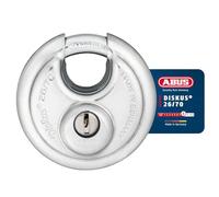 ABUS Candado Discus 26/70 - resistente a la intemperie - con taladro y cilindro protegido contra tirones - nivel de seguridad 8 - plata