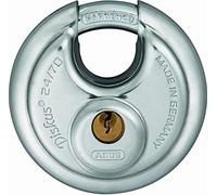 ABUS Candado Diskus 24/70 de Acero Inoxidable - Nivel de Seguridad 8 | Diseño circular con arco templado, resistente a la intemperie y al corte con sierra, incluye 2 llaves, 70 mm