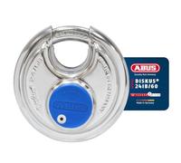 ABUS Candado Diskus 24IB/60 de acero inoxidable - con protección integral 360° - para asegurar en condiciones climáticas extremas - 05633 - nivel de seguridad 7 - plata/azul