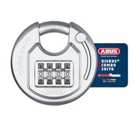 ABUS Candado Diskus Combo 29/70 - Cerradura Circular de Acero Inoxidable | Candado redondo con código de 4 dígitos para exteriores. Protección antirrobo nivel 6 con arco de acero templado de 9,5 mm.