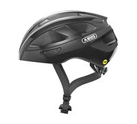 ABUS Casco de bicicleta de carretera Macator MIPS - casco de bicicleta para principiantes con visera - adecuado para usuarios con coleta - hombres y mujeres - negro brillante, talla M, M (52-58 cm)