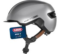 ABUS Casco de bicicleta Urban HUD-Y – LED trasera magnética recargable, cierre magnético – Plata M