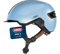 ABUS Casco de bicicleta HUD-Y, luz trasera LED magnética recargable y cierre magnético, Azul Talla M