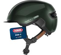 ABUS Urban Helmet HUD-Y - con luz Trasera LED magnética y Recargable y Cierre magnético - Casco de Bicicleta Moderno para Uso Diario - para Hombres y Mujeres - Verde, Talla S