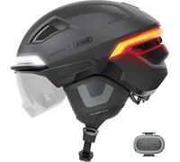 ABUS Casco de bicicleta HYP-E ACE, con luz delantera, luz trasera e intermitente, con visera y orejeras, también apto para e-bikes y S-pedelecs, para hombres y mujeres, talla S, gris