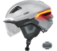 ABUS Casco de bicicleta HYP-E ACE, con luz delantera, luz trasera e intermitente, con visera y orejeras, también apto para e-bikes y S-pedelecs, para hombres y mujeres, talla M, plateado