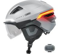 ABUS Casco de bicicleta HYP-E ACE, con luz delantera, luz trasera e intermitente, con visera y orejeras, también apto para e-bikes y S-pedelecs, para hombres y mujeres, talla S, plateado