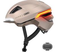 ABUS Casco de bicicleta HYP-E, casco con luz delantera, luz trasera e intermitente, también apto para ciclismo en e-bikes y S-pedelecs, para adolescentes y adultos, talla S, beige