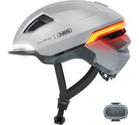 ABUS Casco de bicicleta HYP-E, casco con luz delantera, luz trasera e intermitente, también apto para ciclismo en e-bikes y S-pedelecs, para adolescentes y adultos, talla L, plateado