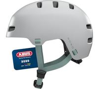 ABUS Casco de Bicicleta XOXO: Casco Urbano con diseño de Skater, para monopatín, Bicicleta y Patinete, con mentonera optimizada, para jóvenes y Adultos, Talla M, Gris