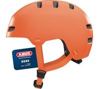 ABUS Casco de Bicicleta XOXO: Casco Urbano con diseño Skater, para monopatín, Bicicleta y Patinete, con mentonera optimizada, para jóvenes y Adultos, Talla M, Naranja Liso