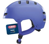 ABUS Casco de bicicleta XOXO: casco urbano con diseño skater, para monopatín, bicicleta y patinete, con mentonera optimizada, para adolescentes y adultos, talla M, azul liso