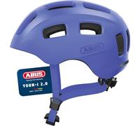 ABUS Casco de Bicicleta Youn-I 2.0, Azul Monocolor, Talla M | Casco urbano con luz LED trasera, construcción In-Mold, ajuste personalizado, red antiinsectos, abertura para coleta