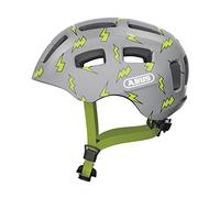 ABUS Casco de bicicleta Youn-I 2.0 - con luz para niños, adolescentes y jóvenes - para niñas y niños - gris con dibujo de rayo, talla S