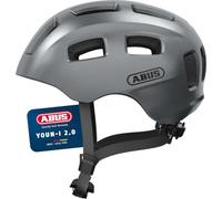 ABUS Casco de Bicicleta Youn-I 2.0, Plateado, Talla M | Casco urbano con luz LED trasera, construcción In-Mold, ajuste individual, red antiinsectos y abertura para coleta