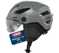 ABUS casco de ciudad Pedelec 2.0 ACE - casco de bicicleta con luz trasera, visera, protector de lluvia, protección para las orejas - para hombres y mujeres - gris, talla M