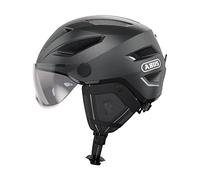 ABUS casco de ciudad Pedelec 2.0 ACE - casco de bicicleta con luz trasera, visera, protector de lluvia, protección para las orejas - para hombres y mujeres - gris oscuro, talla M