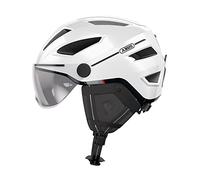 ABUS casco de ciudad Pedelec 2.0 ACE - casco de bicicleta con luz trasera, visera, protector de lluvia, protección para las orejas - para hombres y mujeres - blanco brillante, talla M