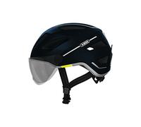 ABUS casco de ciudad Pedelec 2.0 ACE - casco de bicicleta con luz trasera, visera, protector de lluvia, protección para las orejas - para hombres y mujeres - azul mate, talla M