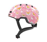 ABUS Casco infantil Skurb Kid - casco de bicicleta robusto en look skater con espacio para una coleta y una variedad de diseños - para niñas y niños - rosa con zorros, talla S
