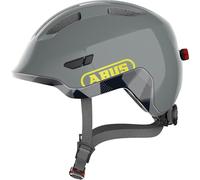 ABUS Casco infantil Smiley 3.0 ACE LED , Casco de bicicleta con luz , Ajuste profundo y espacio para trenzas , Para niña y niño , Gris, talla S