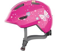ABUS Casco infantil Smiley 3.0 - casco de bicicleta con ajuste bajo, diseños adaptados a los niños y espacio para una coleta - para niñas y niños - rosa con estampado de mariposas, talla M