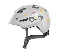 ABUS Casco infantil Smiley 3.0 - casco de bicicleta con ajuste bajo, diseños adaptados a los niños y espacio para una coleta - para niñas y niños - gris con dibujo de coche, talla S
