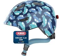 ABUS Casco Infantil Smiley 3.0 LED, Azul con Diseño de Coches, M