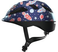 ABUS Casco infantil Smooty 2.0 - Casco de ciclismo robusto para niños pequeños en el asiento del copiloto - para niñas y niños - Azul con dibujo de cohetes, talla S