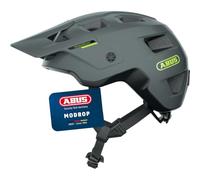 ABUS Casco MTB MoDrop, Gris Mate, M | Tecnología In-Mold, sistema de ajuste, soporte para gafas, abertura para coleta