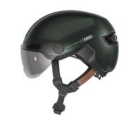 ABUS Casco urbano HUD-Y ACE - elegante casco de bicicleta con visera y luz LED trasera magnética y recargable - para hombre y mujer - verde, talla M