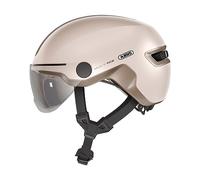 ABUS Casco urbano HUD-Y ACE - elegante casco de bicicleta con visera y luz LED trasera magnética y recargable - para hombre y mujer - beige, talla M