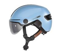 ABUS Casco urbano HUD-Y ACE - elegante casco de bicicleta con visera y luz LED trasera magnética y recargable - para hombre y mujer - azul, talla S