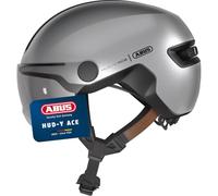 Casco Urbano HUD-Y Ace de ABUS: Elegante Casco de Bicicleta con Visera y luz Trasera LED Recargable magnética, para Hombre y Mujer, Color Plateado, Talla S.