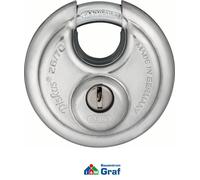 ABUS Candado Discus 26/70 - resistente a la intemperie - con taladro y cilindro protegido contra tirones - nivel de seguridad 8 - plata