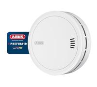 ABUS Prefira 10 - Detector de Humo Certificado con Sello Q, Batería de 10 Años, Botón de Prueba Grande y Doble Sistema Antifalsas Alarmas, con Malla Antiinsectos y Compensación de Suciedad