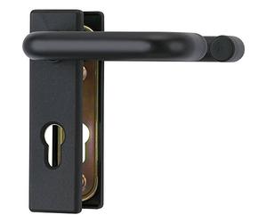 ABUS Herraje KFG 21523 para Puertas Cortafuegos - Juego Maneta, Negro | Placa rectangular de acero y plástico conforme a DIN 18273. Para puertas de 40-66 mm, cuadradillo 9 mm, distancia 72 mm.