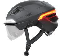 ABUS HYP-E B.Lace Bike Helmet - with Front, Rear and Indicator Light as Well as Wireless Brake Light Activation - with Visor and Earmuffs - for Bike, e-Bike and S-Pedelec - Size S, Grey