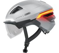 ABUS HYP-E B.Lace Bike Helmet - with Front, Rear and Indicator Light as Well as Wireless Brake Light Activation - with Visor and Earmuffs - for Bike, e-Bike and S-Pedelec - Size S, Grey