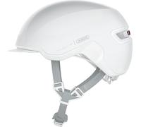 ABUS Urban Helmet HUD-Y, con luz trasera LED magnética recargable y cierre magnético, casco de bicicleta moderno para uso diario, para hombres y mujeres, blanco (puristic), talla L