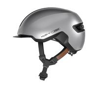 ABUS Urban Helmet HUD-Y - con luz trasera LED magnética y recargable y cierre magnético - Casco de bicicleta moderno para uso diario - para hombres y mujeres - Plata, talla M